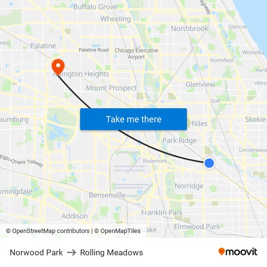 Norwood Park to Rolling Meadows map