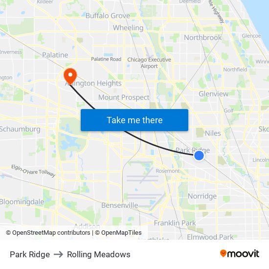 Park Ridge to Rolling Meadows map