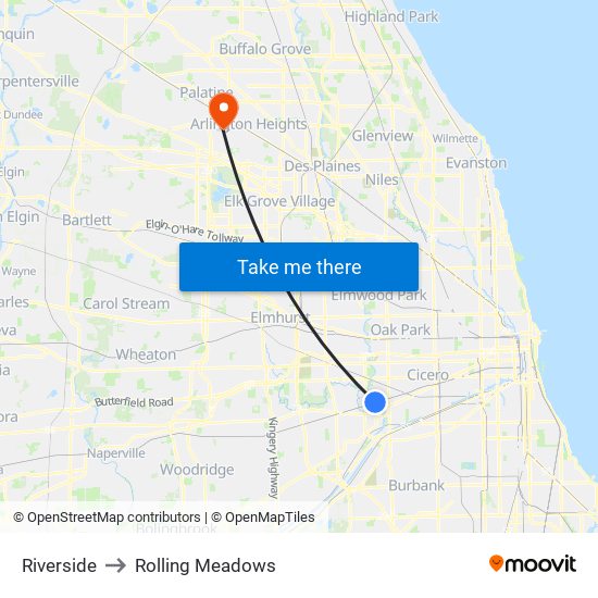 Riverside to Rolling Meadows map
