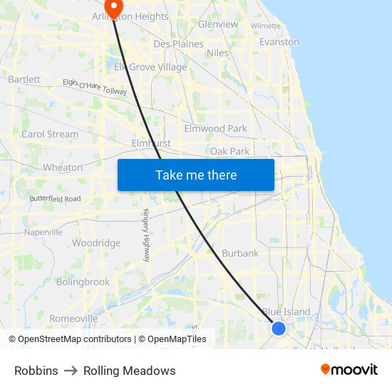 Robbins to Rolling Meadows map