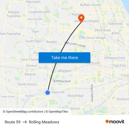 Route 59 to Rolling Meadows map
