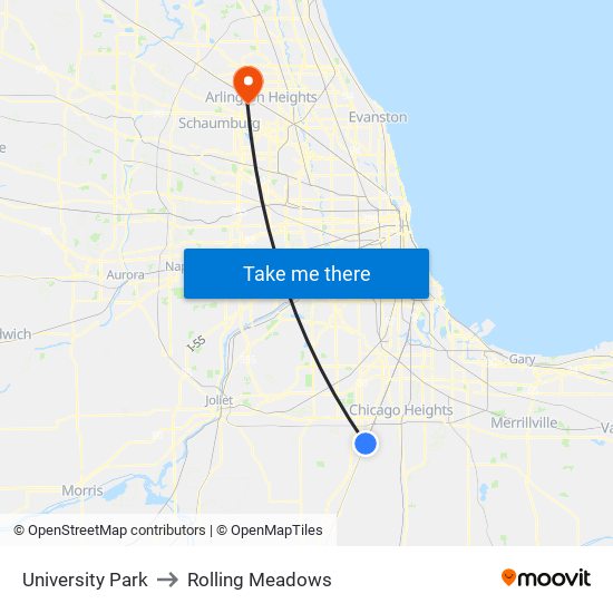 University Park to Rolling Meadows map