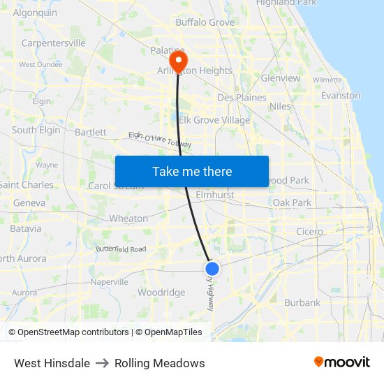 West Hinsdale to Rolling Meadows map