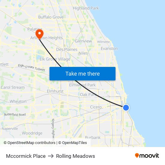 Mccormick Place to Rolling Meadows map