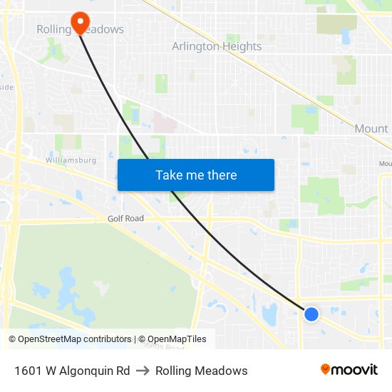 1601 W Algonquin Rd to Rolling Meadows map