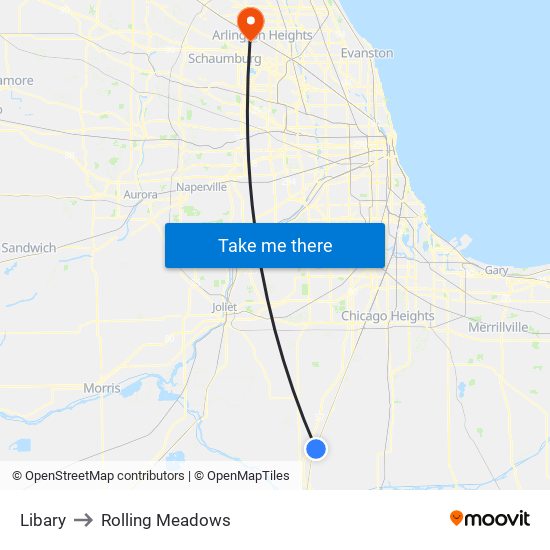 Libary to Rolling Meadows map