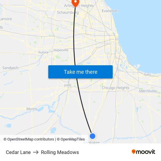 Cedar Lane to Rolling Meadows map