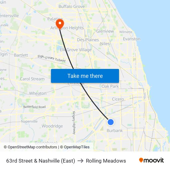 63rd Street & Nashville (East) to Rolling Meadows map