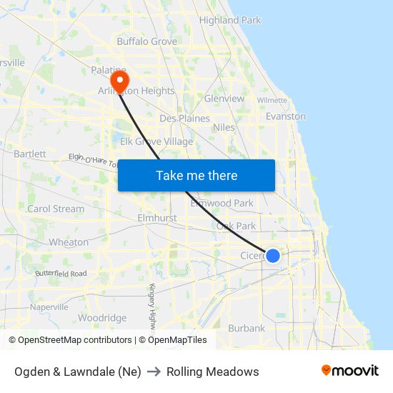 Ogden & Lawndale (Ne) to Rolling Meadows map