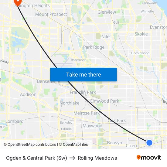 Ogden & Central Park (Sw) to Rolling Meadows map