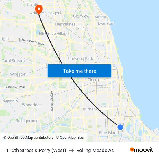 115th Street & Perry (West) to Rolling Meadows map