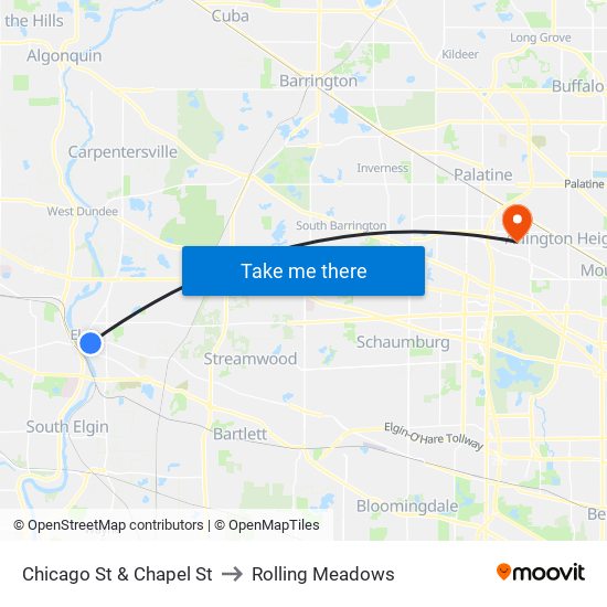 Chicago St & Chapel St to Rolling Meadows map