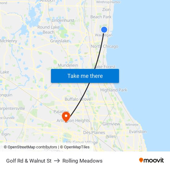 Golf Rd & Walnut St to Rolling Meadows map