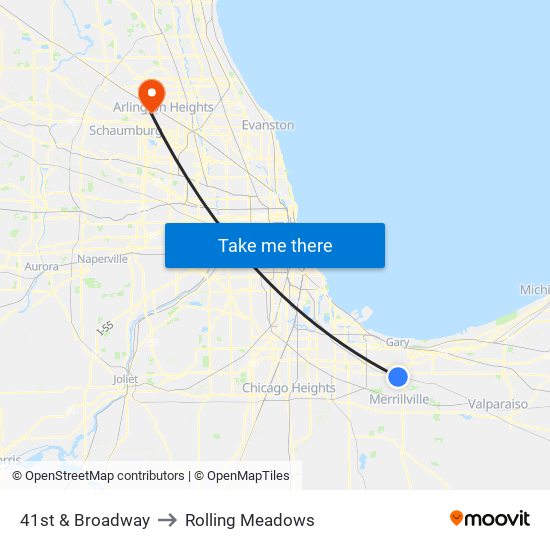 41st & Broadway to Rolling Meadows map