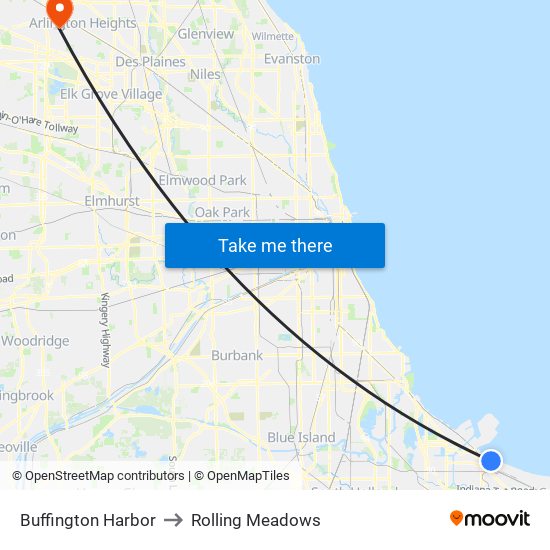 Buffington Harbor to Rolling Meadows map