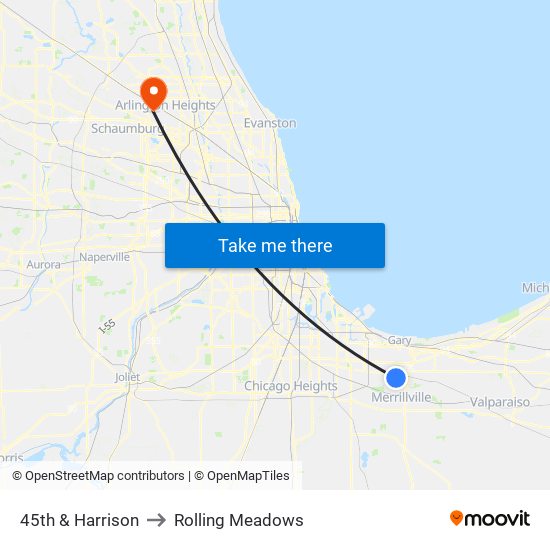 45th & Harrison to Rolling Meadows map