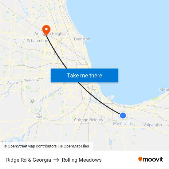 Ridge Rd & Georgia to Rolling Meadows map