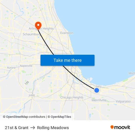 21st & Grant to Rolling Meadows map