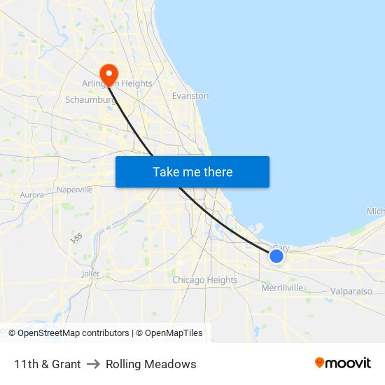 11th & Grant to Rolling Meadows map