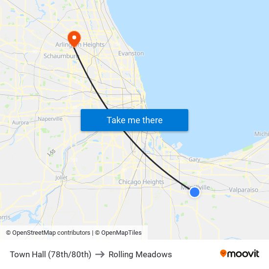 Town Hall (78th/80th) to Rolling Meadows map