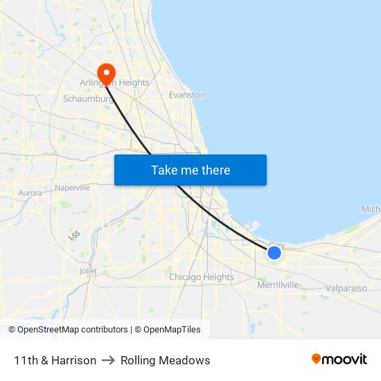 11th & Harrison to Rolling Meadows map