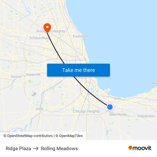 Ridge Plaza to Rolling Meadows map