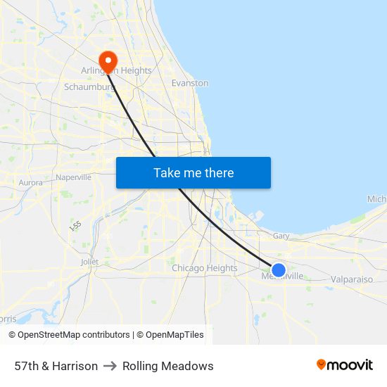 57th & Harrison to Rolling Meadows map