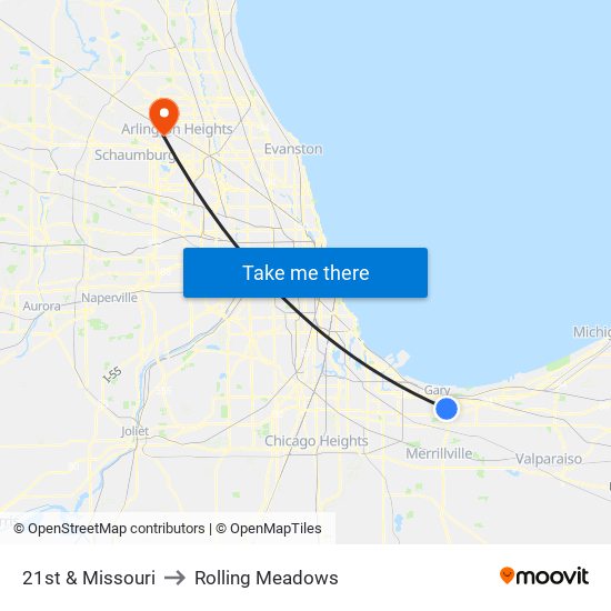 21st & Missouri to Rolling Meadows map