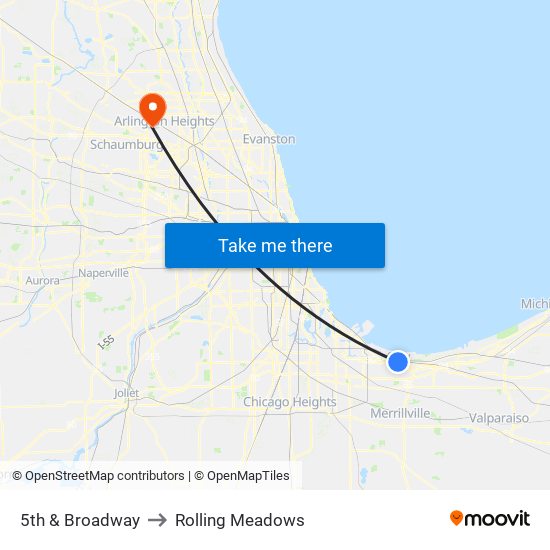 5th & Broadway to Rolling Meadows map