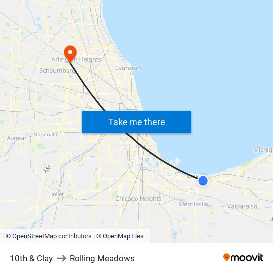 10th & Clay to Rolling Meadows map