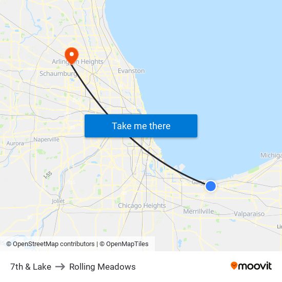 7th & Lake to Rolling Meadows map