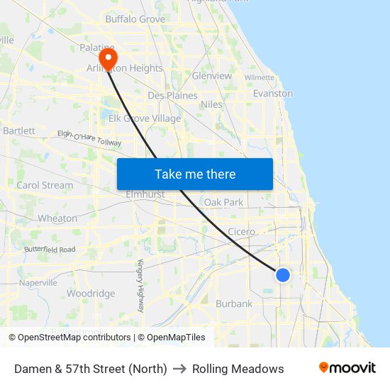 Damen & 57th Street (North) to Rolling Meadows map