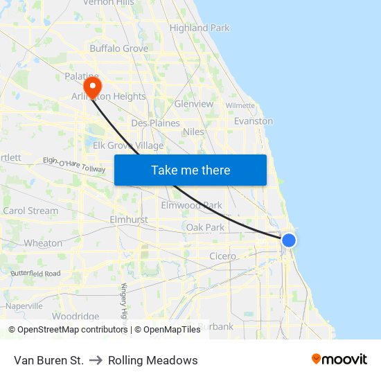 Van Buren St. to Rolling Meadows map