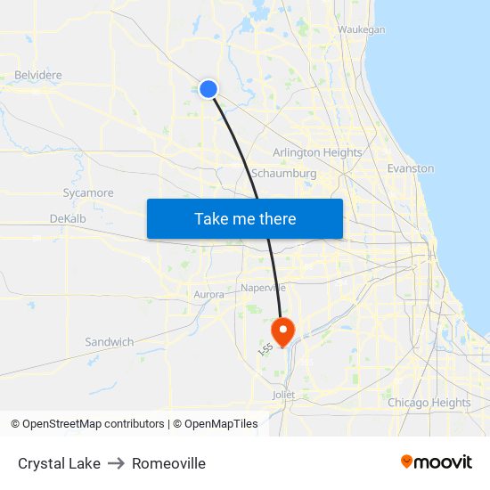 Crystal Lake to Romeoville map