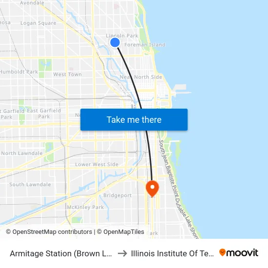 Armitage Station (Brown Line) (West) to Illinois Institute Of Technology map
