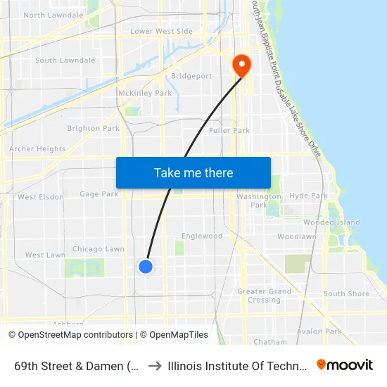 69th Street & Damen (East) to Illinois Institute Of Technology map