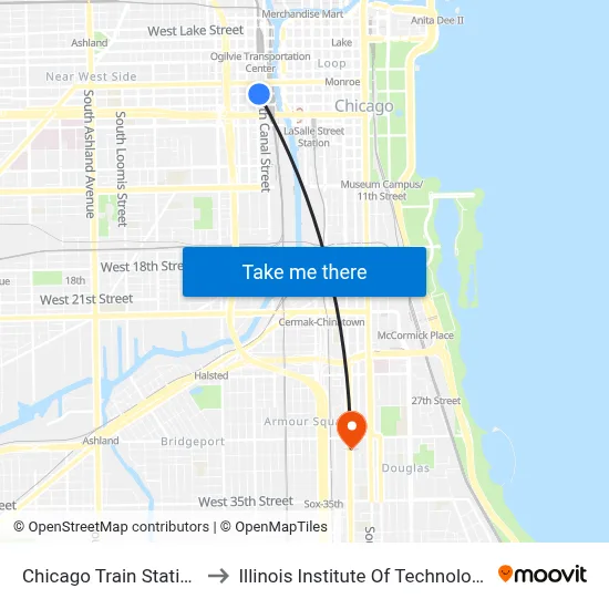 Chicago Train Station to Illinois Institute Of Technology map