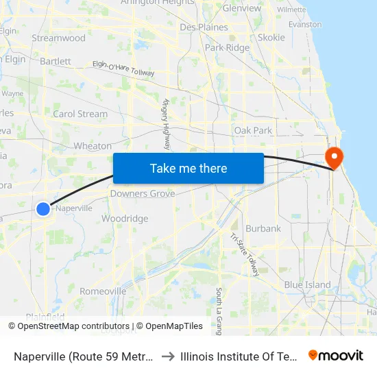Naperville (Route 59 Metra Station) to Illinois Institute Of Technology map