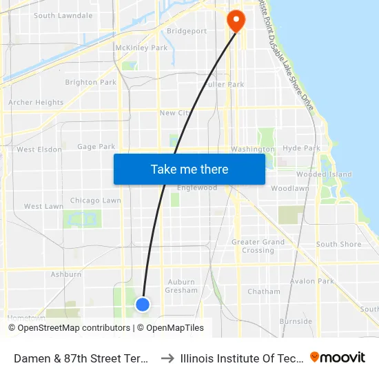 Damen & 87th Street Terminal (Se) to Illinois Institute Of Technology map