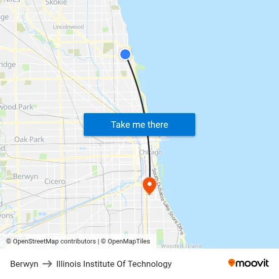 Berwyn to Illinois Institute Of Technology map