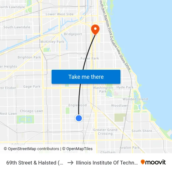 69th Street & Halsted (West) to Illinois Institute Of Technology map