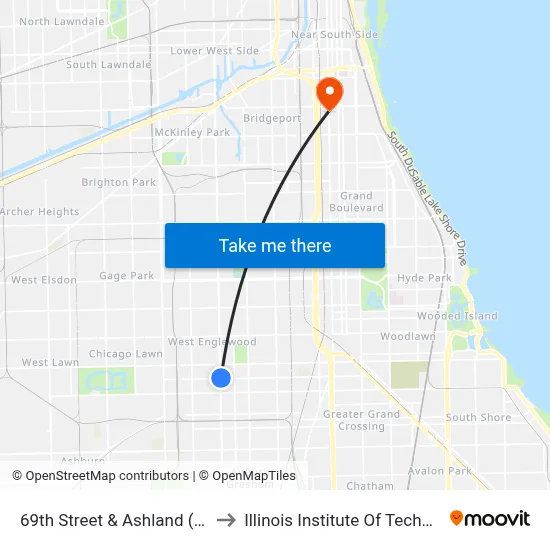 69th Street & Ashland (West) to Illinois Institute Of Technology map