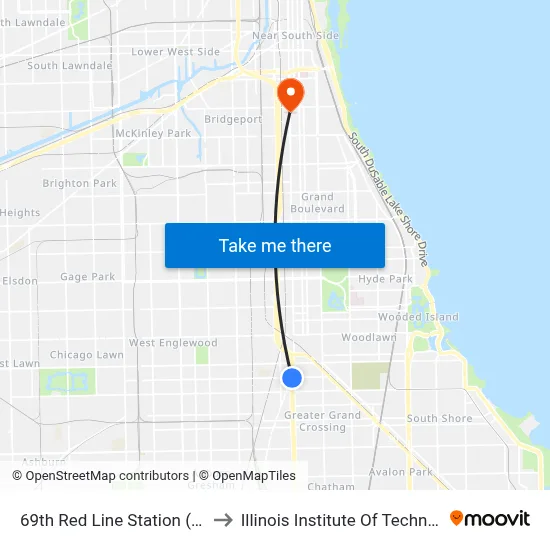 69th Red Line Station (East) to Illinois Institute Of Technology map