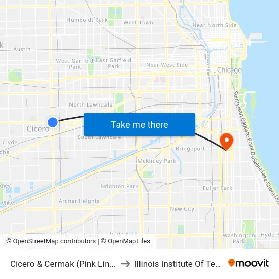 Cicero & Cermak (Pink Line) (North) to Illinois Institute Of Technology map