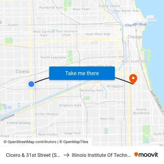 Cicero & 31st Street (South) to Illinois Institute Of Technology map