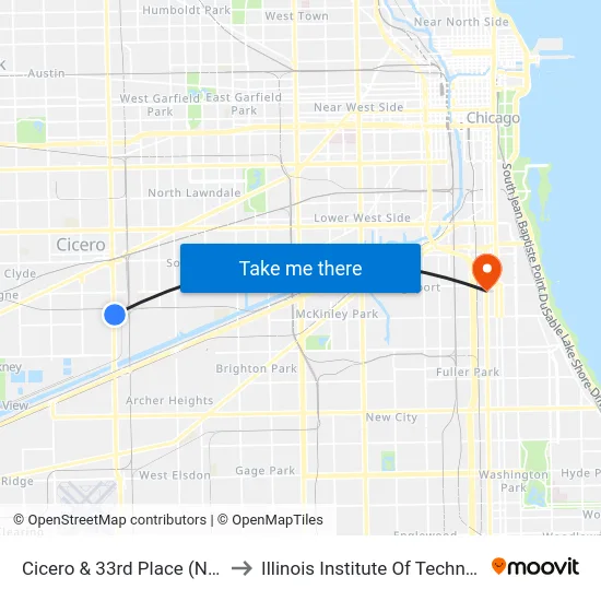 Cicero & 33rd Place (North) to Illinois Institute Of Technology map