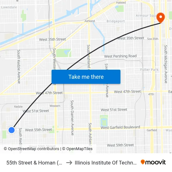 55th Street & Homan (East) to Illinois Institute Of Technology map