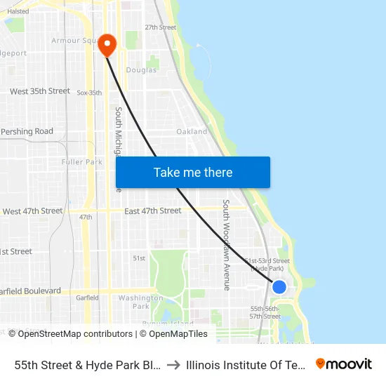 55th Street & Hyde Park Blvd (West) to Illinois Institute Of Technology map