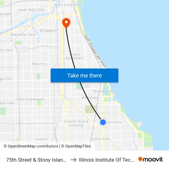 75th Street & Stony Island (West) to Illinois Institute Of Technology map