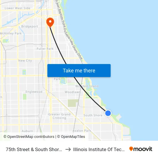 75th Street & South Shore (East) to Illinois Institute Of Technology map